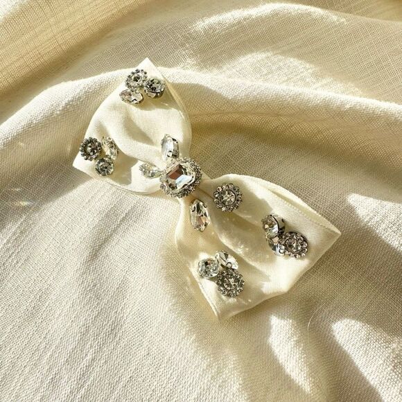 White rhinestone sparkle embellished bow - for thick hair - Picture 2 of 7